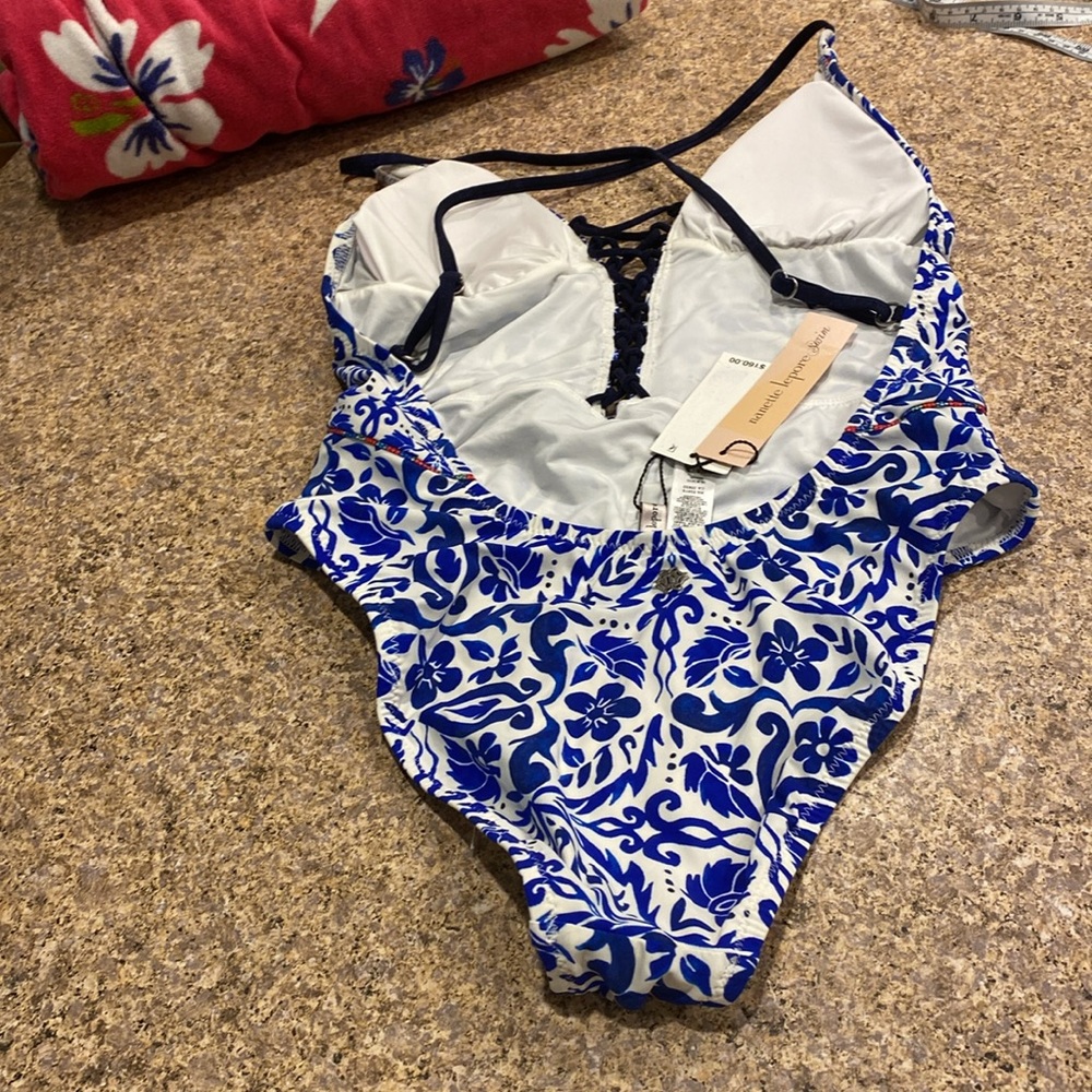 NWT Nanette Lepore Swim One Piece Suit Small Blue White - Picture 16 of 17